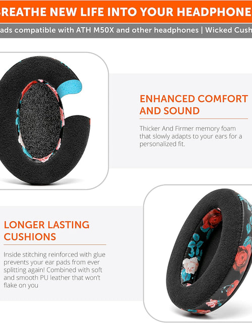 Load image into Gallery viewer, Wicked Cushions Extra Thick Velour Premium Earpads - Compatible with Steelseries Arctis/Hyperx Cloud/Ath M50X &amp; More | Black Floral
