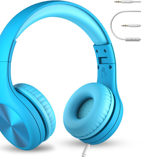 Connect+ PRO Kids Premium Volume Limited Wired Headphones with Shareport and Inline Microphone (Children) - Blue