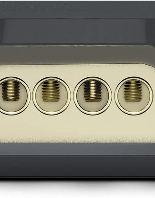 Load image into Gallery viewer, DB1448 Distribution Ground Block - 1 X 4GA In/ 4 X 8GA Out, Nickle Plated Internal Material, High-Strength Heat Resistant Plastic Housing, Oversized Set Screws for Secure Connections (1 in 4 Out), CLEAR, Single
